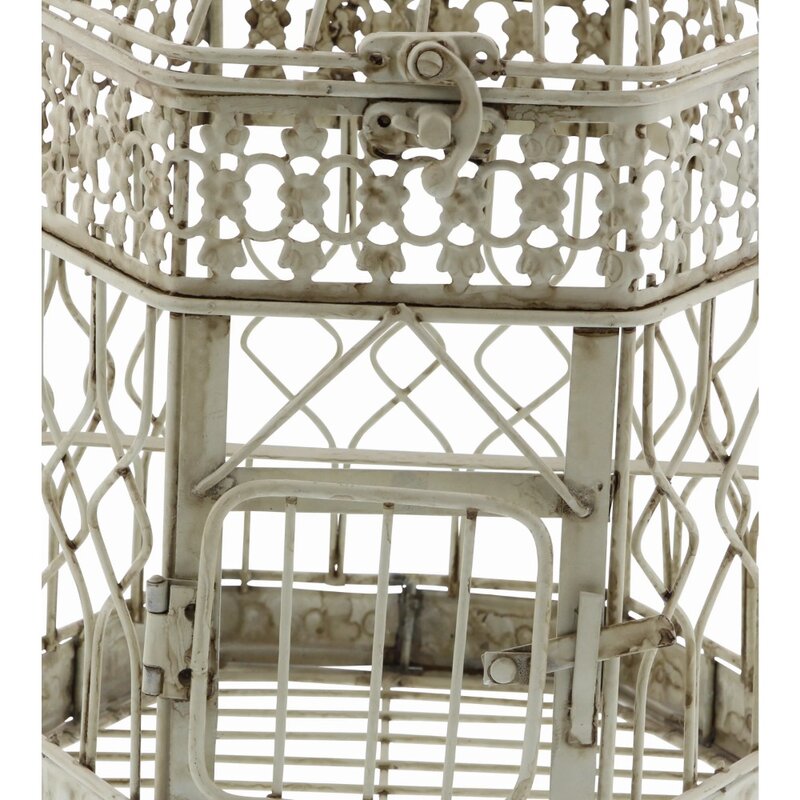Кремовая винтажная металлическая птичья клетка с вертикальными полосами и Цветочным Тиснением, набор из 2 дюймов 21 дюйм, 18 дюймов