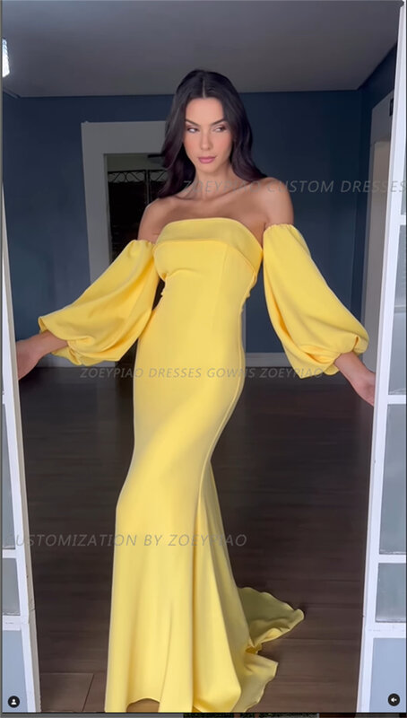女性のための黄色のマーメイドカットのイブニングドレス,エレガントな古着,長袖