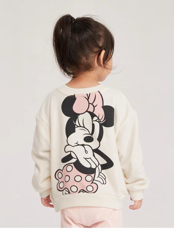 Moletom infantil da Minnie Mouse, moletom de manga comprida, tops com gola O, moletom fofo para menina, roupas de primavera e outono, moda solta