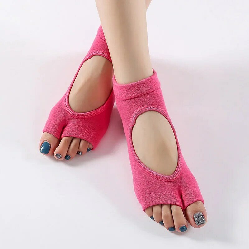 ถุงเท้าโยคะแบบไม่ลื่นสำหรับผู้หญิงถุงเท้าพิลาทีสทำจากผ้าฝ้ายระบายอากาศได้ดีป้องกันการเสียดสี