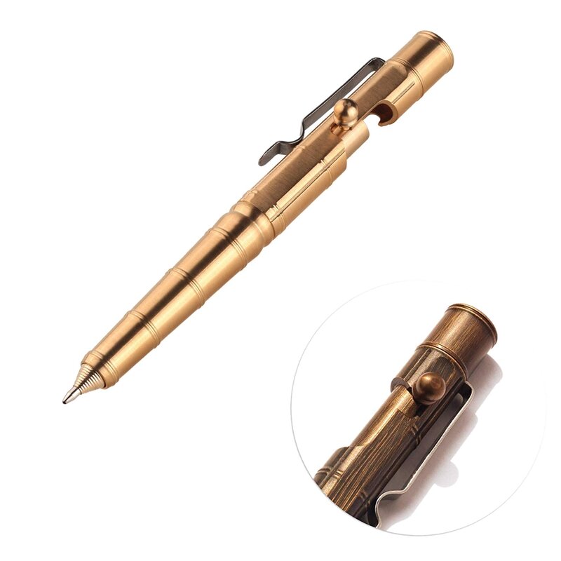 Solid Brass Bolt Action Pen With Tungsten Stainless Steel Clip Bamboo Node For Business Office EDC Pocket Color