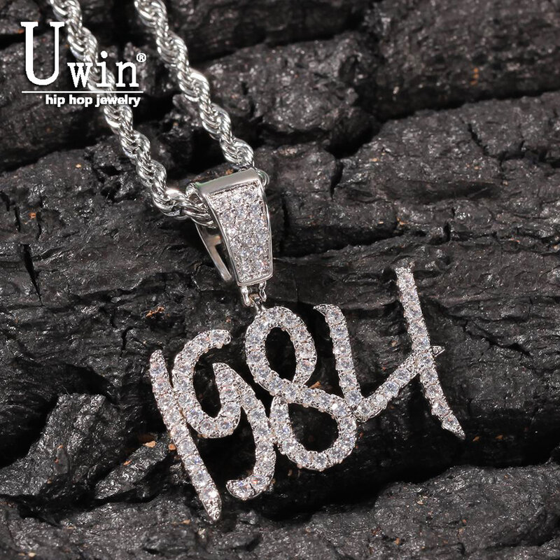 Ожерелье UWIN с кулоном в виде шрифа и именем на заказ, бесплатное ожерелье для мужчин, ювелирные изделия в стиле хип-хоп, подарок