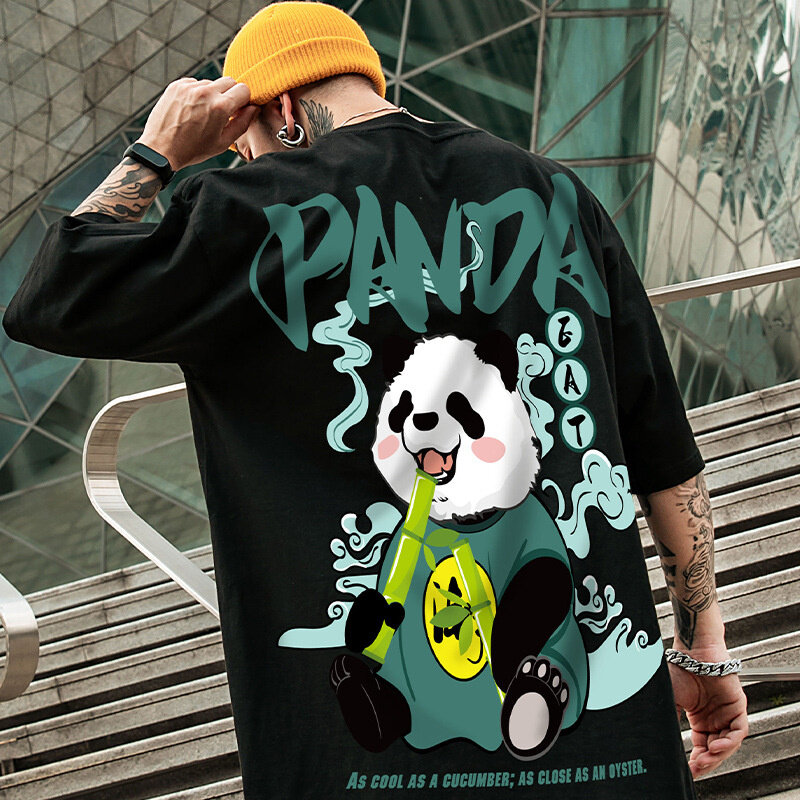 Kaus Gambar Panda Anime Vintage Lucu Kaus Lengan Pendek Kasual Musim Panas Pria Atasan Ukuran Plus Pria Kaus Hombre Ropa Y2k