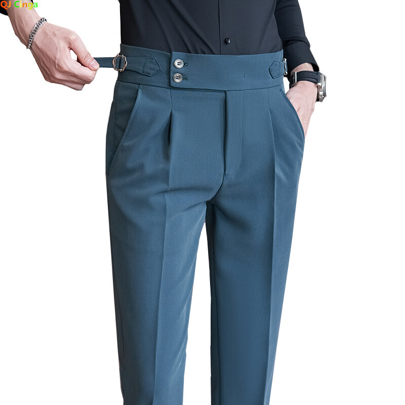 QJ CINGA New Grey Men's Woolen Pants Autumn/Winter Thick Trousers Men Slim Business Pantalones Hombre Fashion Slacks 28-36