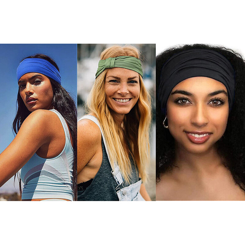 Fashion Solid Color Wide Edge Cotton Yoga Absorbs Sweat Women Girl Headband Headpiece Turban Bandage Hair Accessories Headwear