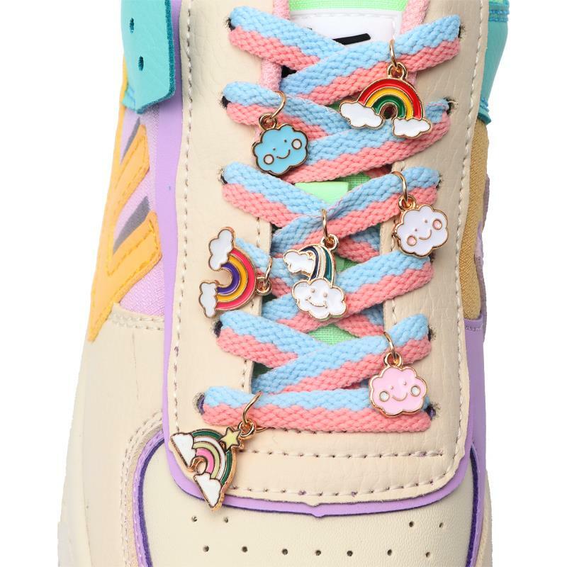 Dijes de zapatos de arcoíris de moda, cordones de zapatillas, decoración de zapatos de regalo para niñas, hebillas de cordones de Metal DIY, accesorios para zapatos