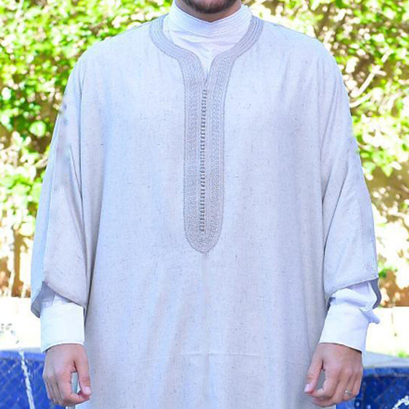 Uomo moda musulmana abbigliamento islamico ricamato Jubba Thobes Abaya Homme Qamis caftano arabo caftano Eid preghiera abito lungo Robe