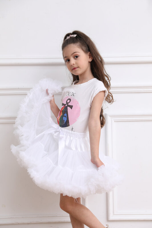 Детская юбка-пачка для девочек, трапециевидная Пышная юбка-пачка из многослойного тюля для балета и танцев, Нижняя юбка с большим бантом, 2024