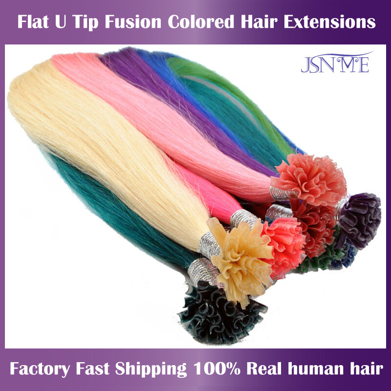 JSNME-extensiones de cabello con punta en U, pelo Natural de fusión humana Real, Color azul, morado, rosa, gris, 613, 20 pulgadas, 100%