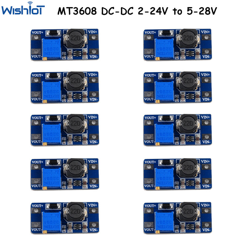 10 buah MT3608 2A Max DC-DC Step Up konverter modul daya Booster modul catu daya untuk Input Arduino 2-24V Output 5/9/12/28V