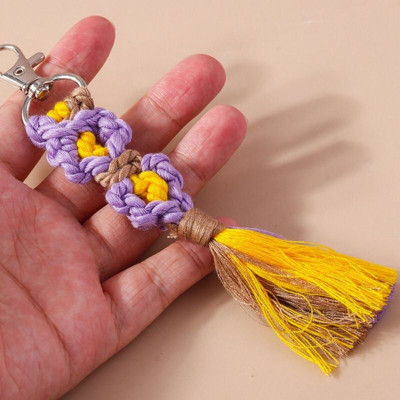 Mão malha flor chaveiro, pulseira do telefone, pendurado saco, DIY artesanato acessórios, borlas flor, mão-tecido saco pingente