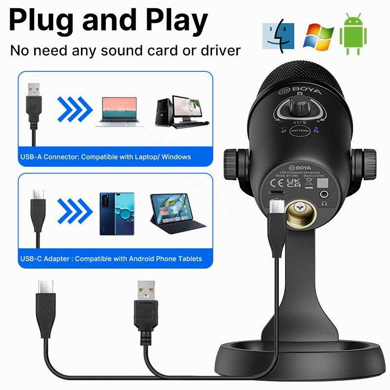 BOYA-micrófono Usb de Audio para BY-CM5, portátil, Mikrofon, Streaming, Smartphone, Pc, condensador profesional
