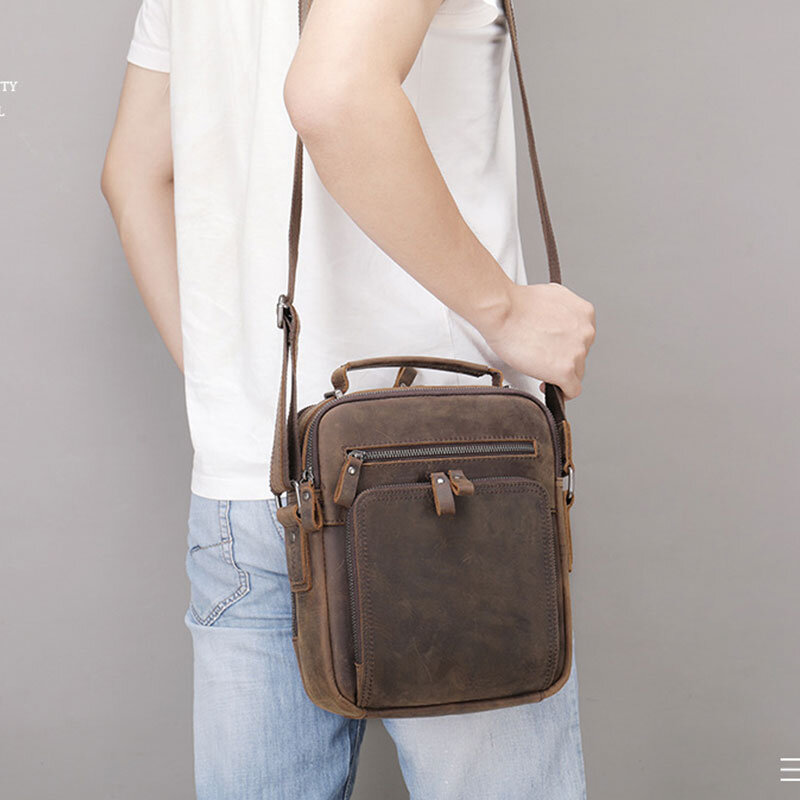 Сумка на плечо мужская из натуральной кожи, саквояж кросс-боди в стиле ретро, повседневный модный чемоданчик в деловом стиле
