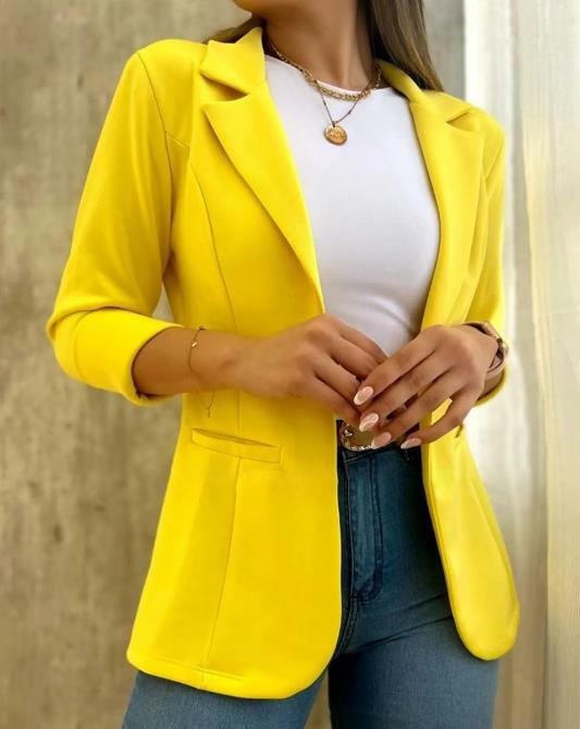 Blazer Woman 2023 Spring Fashion Notched Collar Long Sleeve Casual Plain Daily Jacket Blazer Coat Woman Clothing