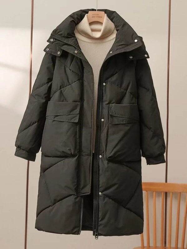 Chaqueta larga de plumón de algodón para mujer, abrigo suelto coreano, Parkas gruesas y cálidas con capucha para invierno, novedad de 2023