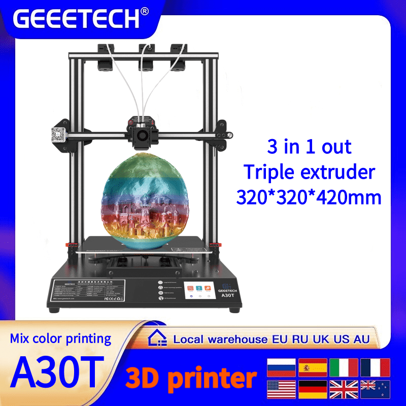 Geeetech A30T – imprimante 3d grand taille multicolore, grande taille, 3 extrudeuses, double axe z, 320x320x420, haute précision, assemblage rapide, kit d'installation autonome