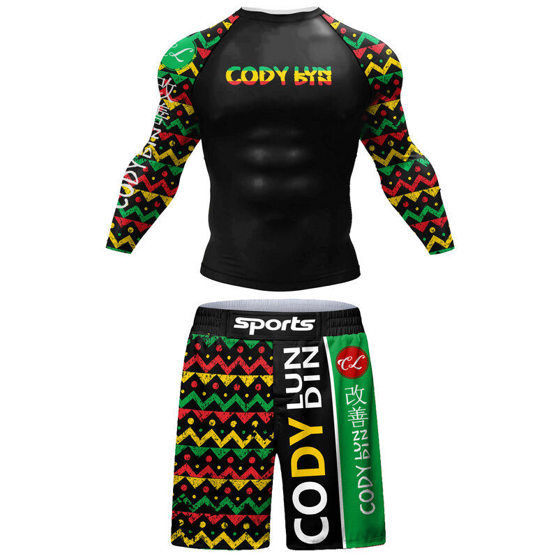 Stapple Kimono manica corta Grappling MMA Uniform Rashguards + Muaythai Shorts UPF 50 pantaloni tute Set completo uomo Short Set