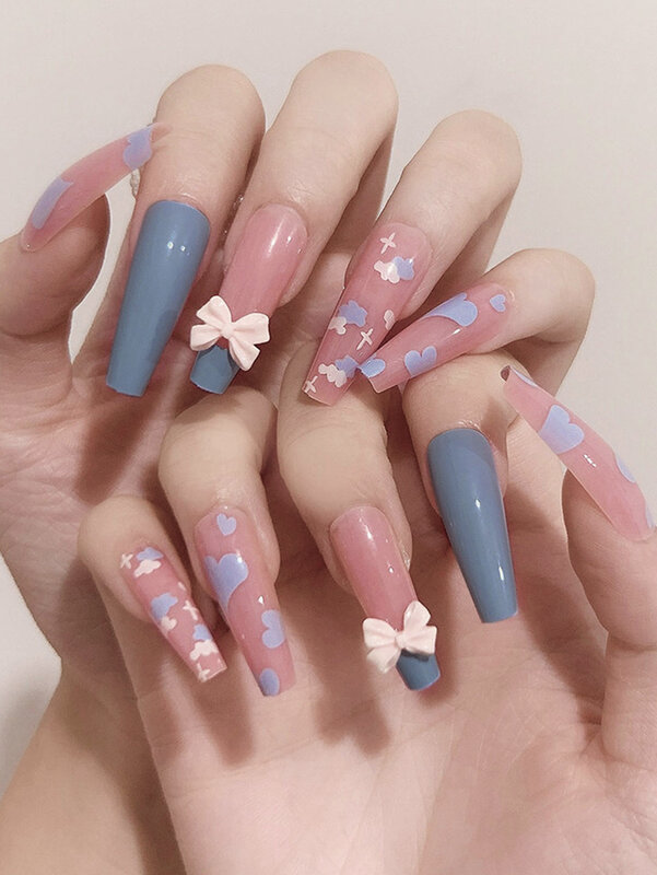Розовый пыльный синий Искусственные ногти привлекательный внешний вид поддельные ногти для маникюра ногтей