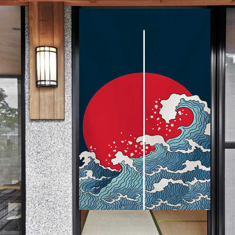 Ofat Home Sea Wave Door Curtain Japanese Noren Door Curtain Room Partition Kitchen Decoration Hanging Curtains