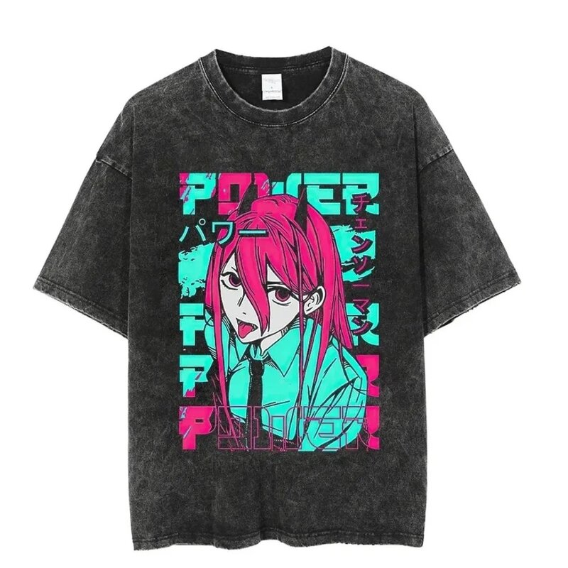 Vintage Wash T-Shirt Harajuku Anime T-Shirt übergroße T-Shirt Mode Straße Unisex Shirt Männer und Frauen des gleichen Stils