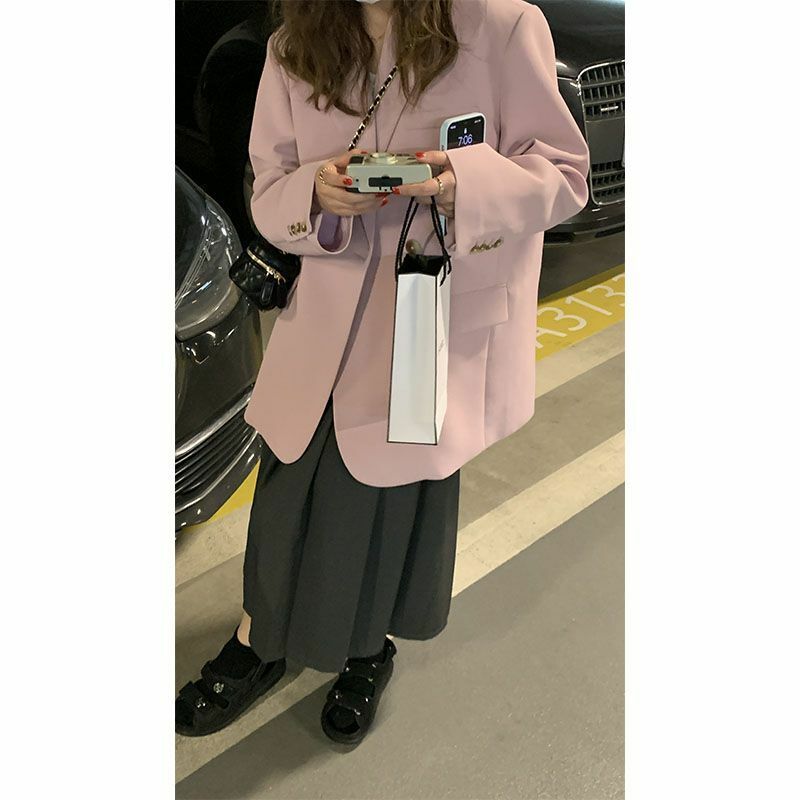 Women's Fall/Winter Vintage Casual Cropped Blazer Suit Coats Commuter Solid Color Pocket One-button Blazer Coat Woman Clothing