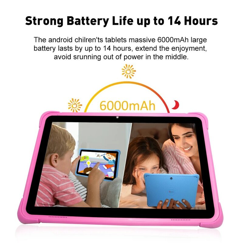 Cwowdefu 10,1 дюймовые Детские Планшеты Android 12 Четырехъядерный 4 Гб 64 Гб WIFI 6000 мАч Обучающие планшеты для детей малышей с приложением для детей