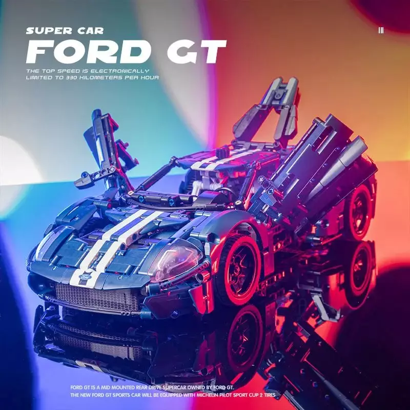 2023 techniczne MOC 42154 Forded GT sportowa eksponująca mięśnie Model klocki do budowy samochodu pojazd wyścigowy montażu klocki zabawkowe dla dzieci prezent dla dorosłych