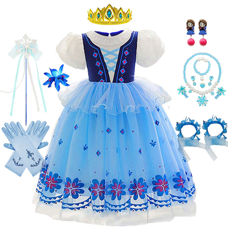 Vestido infantil Anna Princess, Roupas Cosplay, Roupa Rainha da Neve, Tema de Halloween, Festa de Aniversário, Vestido Fantasia, 2-8 Anos, Bebé Menina