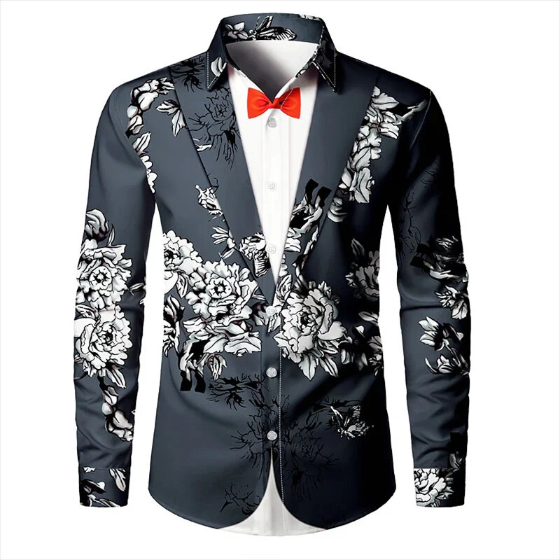 T96 Men's suit shirt party fashion new design personalized black and white lapel soft comfortable material