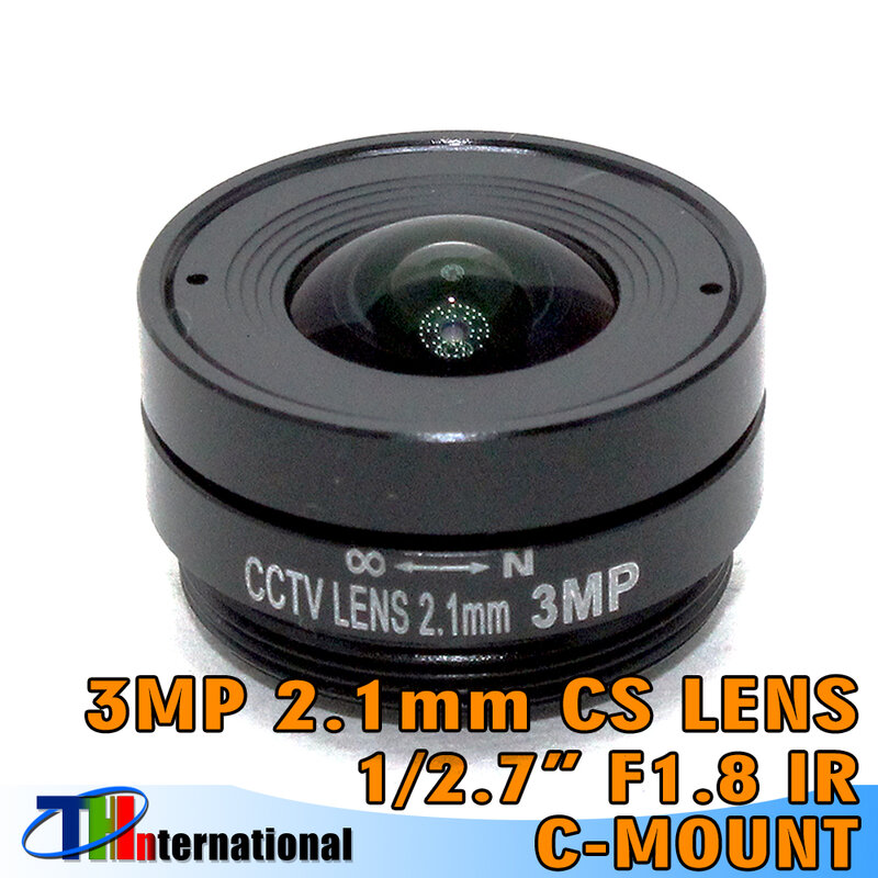 Fixa íris CS Mount CCTV lente, grande ângulo de visão, 133 graus para 1/2.7 "câmera, 3MP, 2,1 milímetros, CS Mount