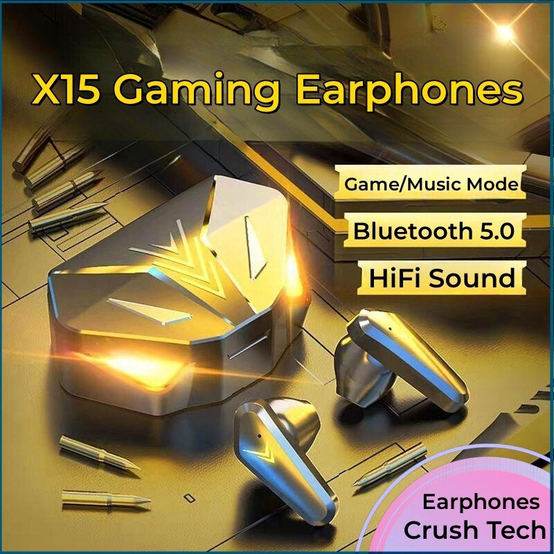 X15 TWS earbud game Bluetooth nirkabel, earphone dengan Mic Bass Audio pemosisian suara 9D Stereo musik HiFi untuk Gamer
