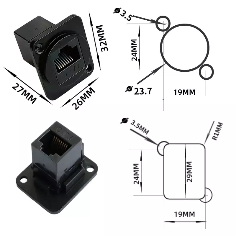 D-type Screw fixed RJ45 connector CAT.5-5 network computer adapter adapter adapter black and white