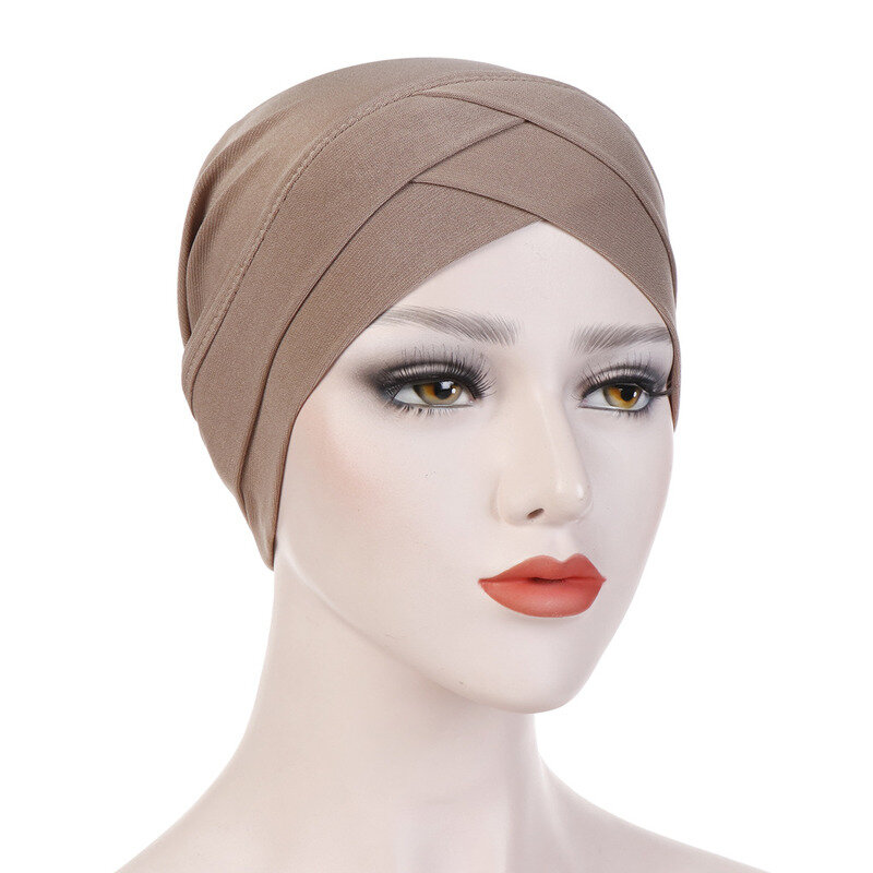 New Women Hijab Inner Caps Solid Color Head Scarf Linen Headscarf Muslim Bottom Hat Elastic Headscarf Wrapped Chemotherapy Cap