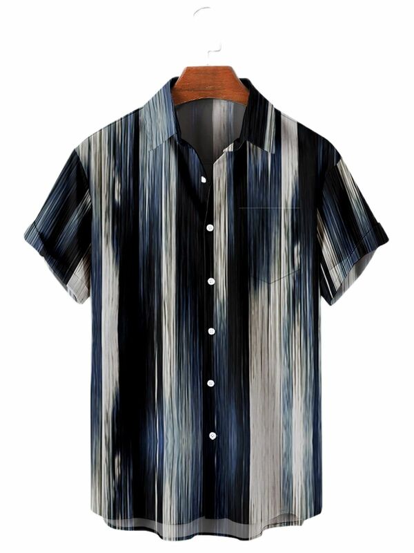 2024 5XL Hawaiian Men's Shirt Colourful Striped Camisa Short Sleeve Shirts For Men Casual Top Oversized Tee Shirt Men Clothing