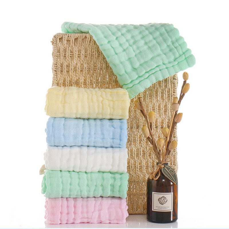 5pcs/lot Muslin 6 layers Cotton Soft Baby Towels Baby Face Towel Handkerchief Bathing Feeding Face Washcloth Wipe Burp Cloth