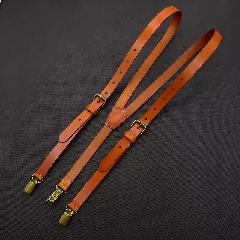 Tirantes Vintage de cuero para hombre Y mujer, tirantes con espalda en Y, 3 clips, ajustables, accesorios de ropa
