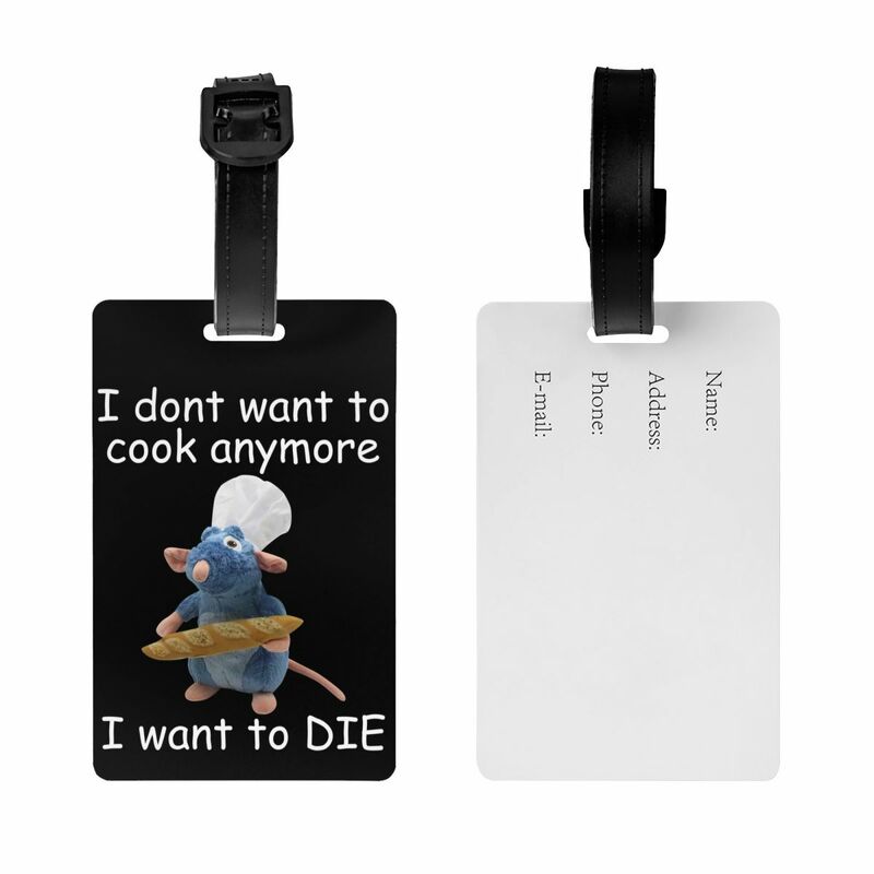 Kustom lucu Ratatouille Remy Meme tag bagasi untuk koper lucu tag bagasi penutup privasi nama kartu ID