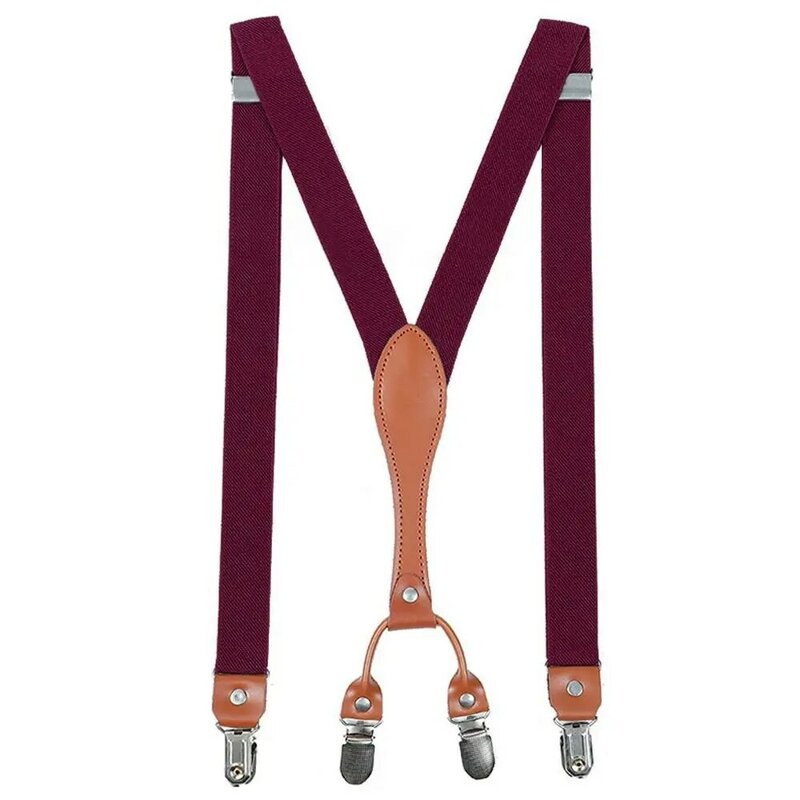 Adjustable Strap Clip Braces Suspenders 2.5cm Width 4 Clips Elastic Braces Leather Wedding Party Trouser Straps Belt Adult
