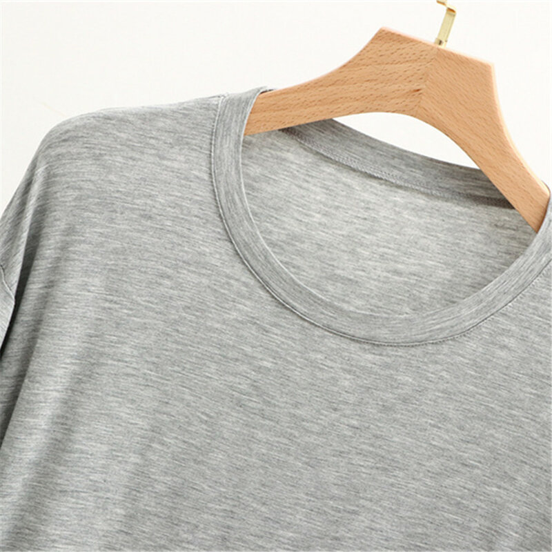 Camiseta de manga comprida modal com decote em o masculino, tops para dormir, elástico, roupa de dormir casual sólida, pijama masculino, novo, 2022