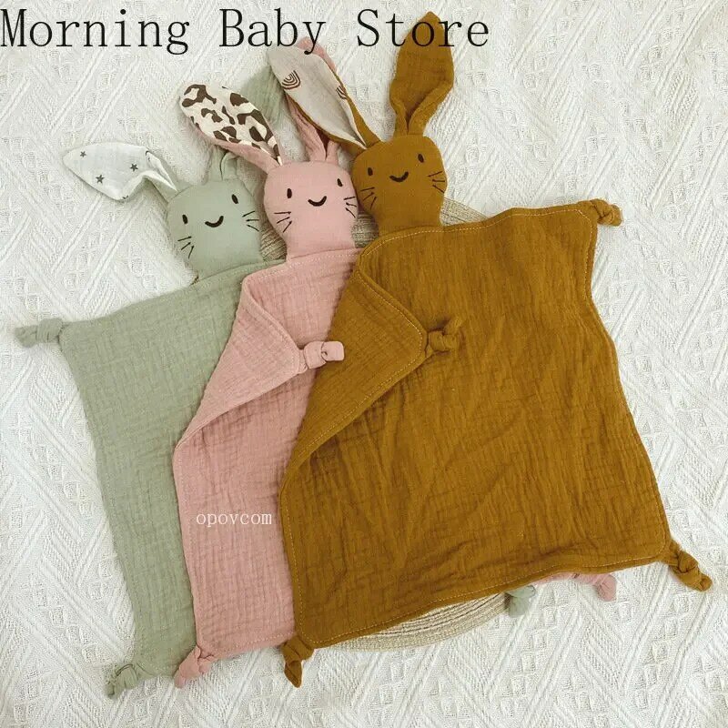 Детское одеяло, милое детское полотенце из муслина с кроликом, кошкой, мягкие хлопковые спящие куклы, успокаивающее тканевое одеяло, успокаивающее полотенце для новорожденных, нагрудники