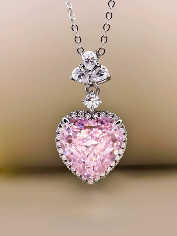Mencheese 8 carati Cherry Blossom collana con diamanti ad alto tenore di carbonio in argento Sterling 925 di alta qualità con luce a sospensione con diamanti rosa