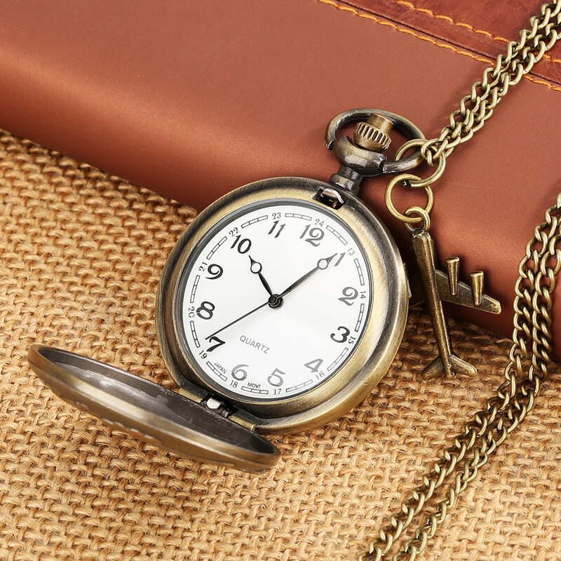 Masculino clássico Bronze relógio de bolso, Slim Chain Tag de avião, nostálgico relógio pendente, presente único e comemorativo, novo, 2023