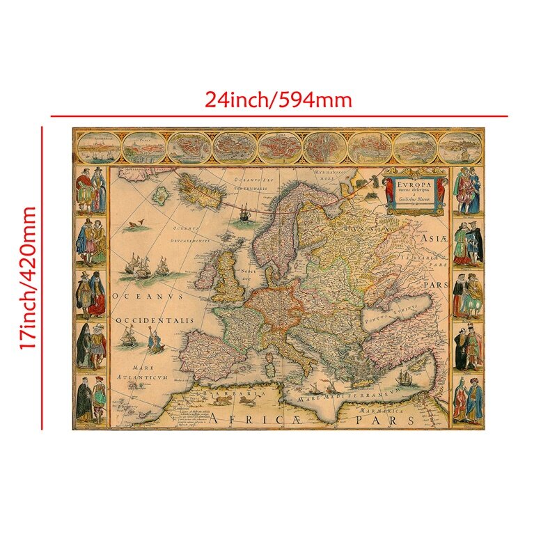 59*42cm Retro Map Non-woven Canvas Painting Wall Art Picture Vintage Poster and Prints Living Room Home Decor School Supplies
