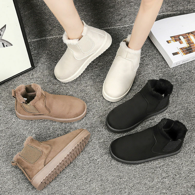 Snow Boots Women's Winter Thick Warm Flat Chelsea Ankle Boots 2021 New Fashion Woman Slip on Cotton Shoes Botines Botas De Mujer