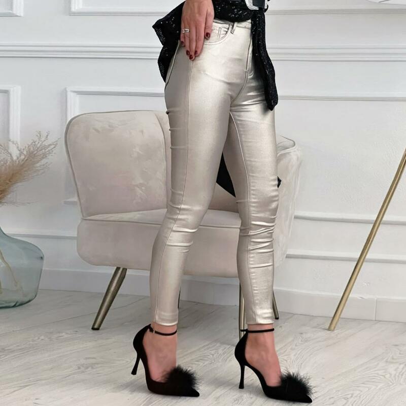 Stylish Female Pants Long Women Leggings Stretchy Faux Leather Slim Pencil Pants  Protect