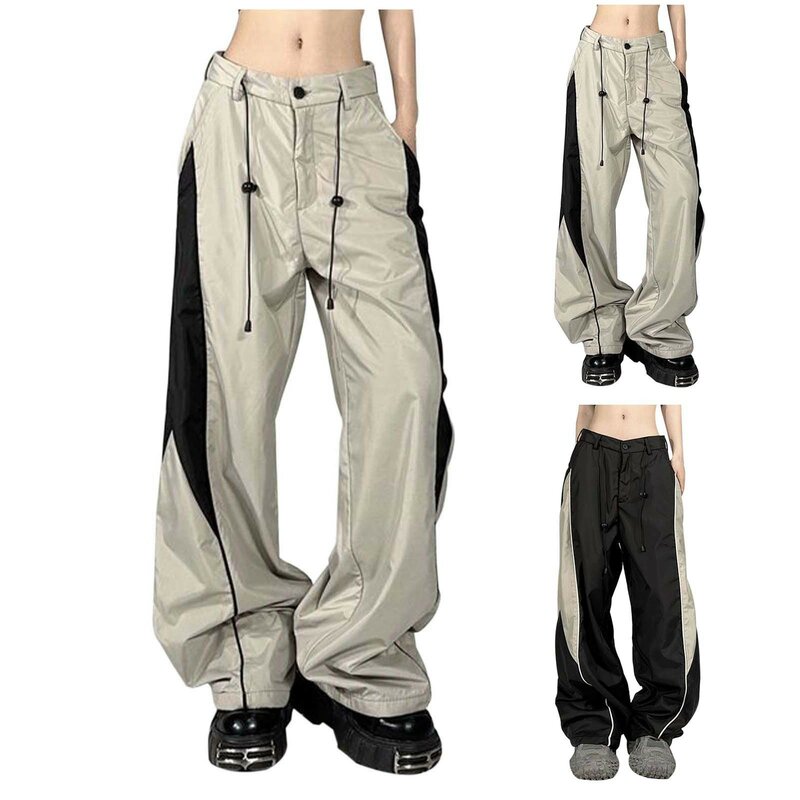 Y2K женские штаны карго винтажная уличная одежда, широкие спортивные брюки, повседневные модные брюки оверсайз с Кулиской