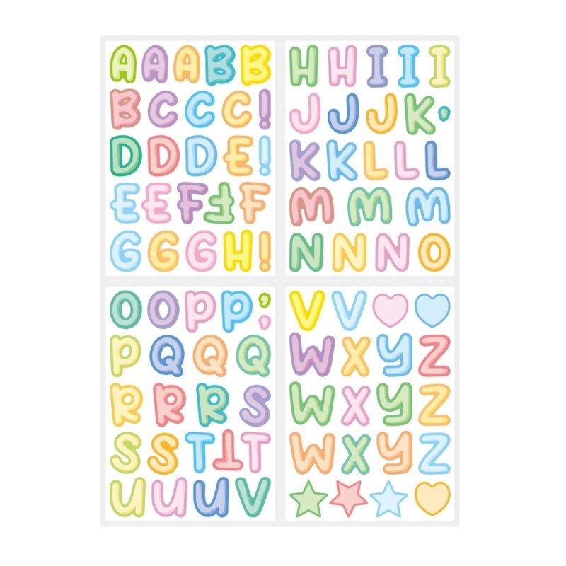 4 Sheets Self-Adhesive Letter Stickers Cartoon Letter Decals-Alphabet Stickers H7EC