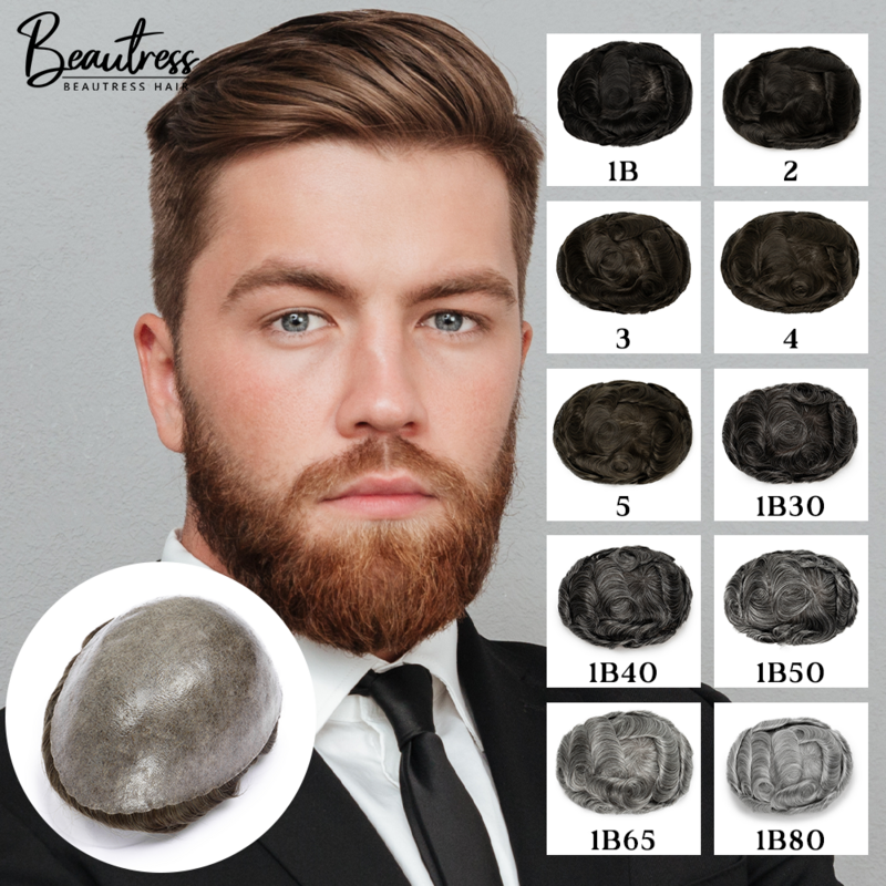 Men Hair System Toupee Men 100% Indian Real Human Hair 0.10-0.12 Thickness 130% Density Skin Men's Capillary Prothesis Hair Wig