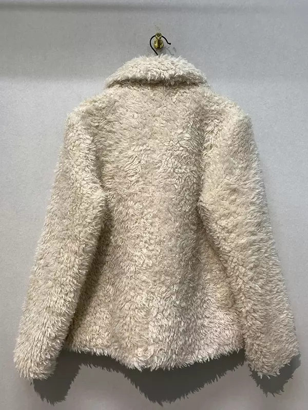 Chaqueta de lana de cordero para mujer, abrigo grueso y cálido con bolsillos, chaqueta mullida, color Beige, otoño e invierno, 2022