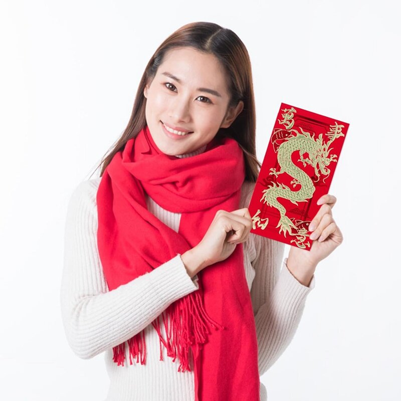 Красные конверты с китайским новогодним драконом 2024, конверты с лунным новогодним драконом (18 шт.), простая установка